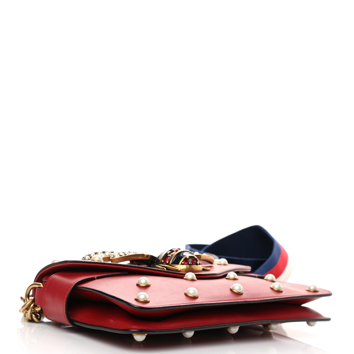 Gucci Nappa Pearl Studded Mini Queen Margaret Broadway Shoulder Bag Hibiscus Red 4 of 12