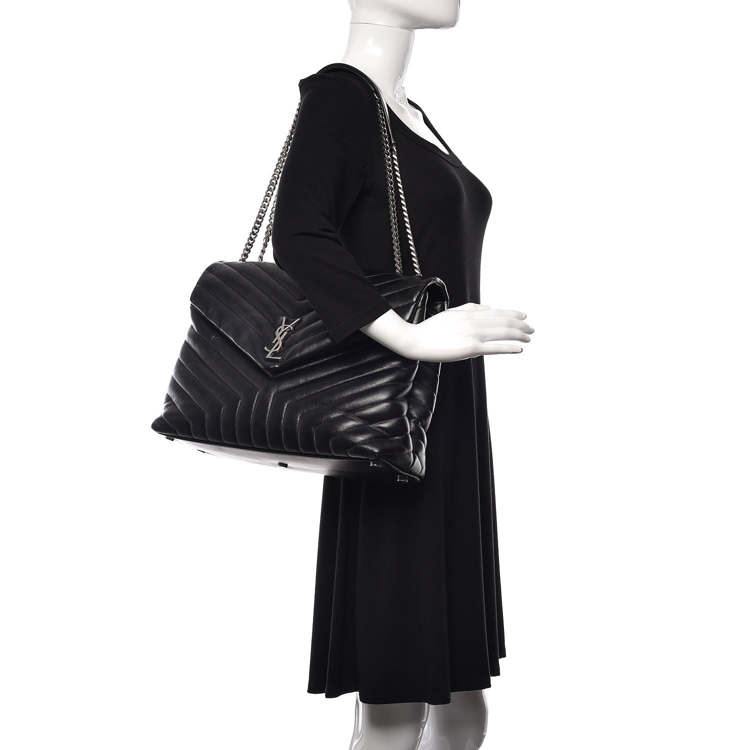 Saint Laurent Calfskin Y Quilted Monogram Large Loulou Chain Satchel Black 2 of 10