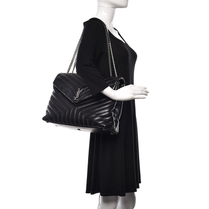 Saint Laurent Calfskin Y Quilted Monogram Large Loulou Chain Satchel Black 2 of 10