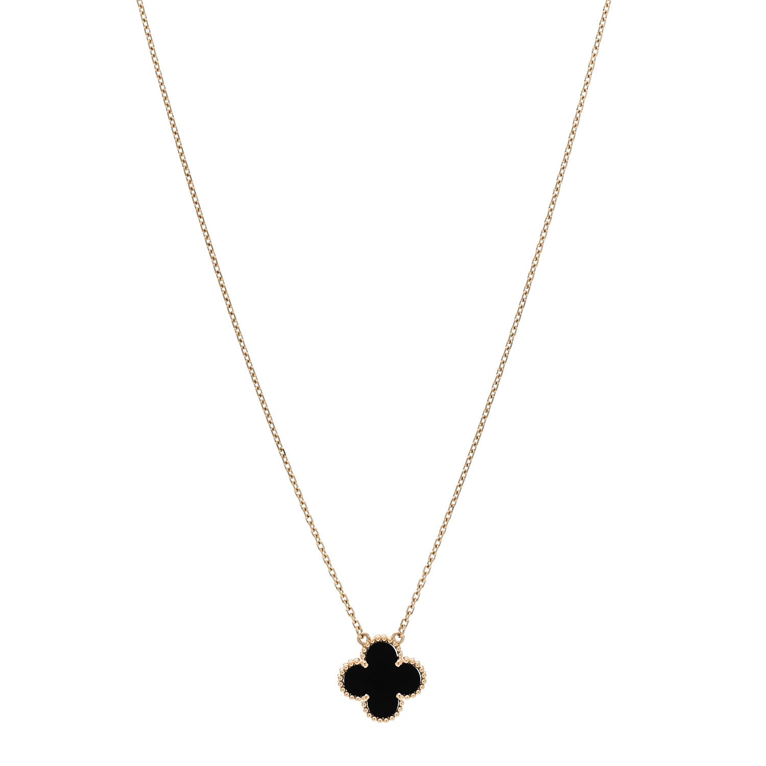 Van Cleef & Arpels 18K Yellow Gold Black Onyx Vintage Alhambra Pendant Necklace 1 of 6