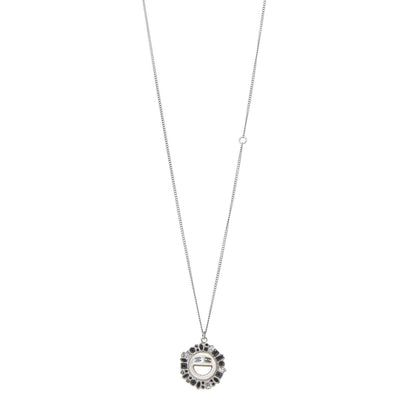 Chanel Crystal CC Smiley Emoji Pendant Necklace Silver Black 2 of 5