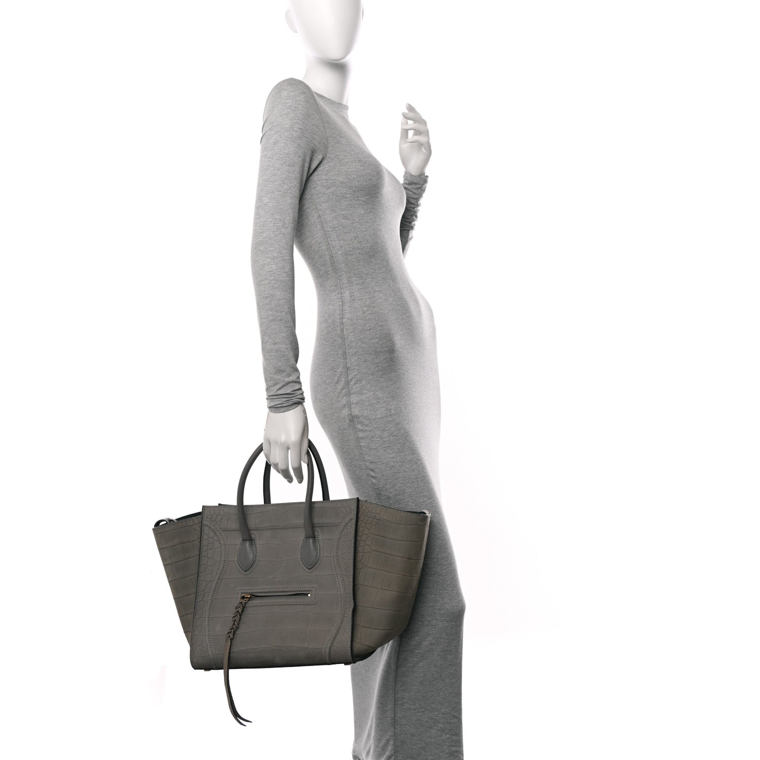 Celine Crocodile Embossed Nubuck Large Phantom Luggage Grey 2 of 15