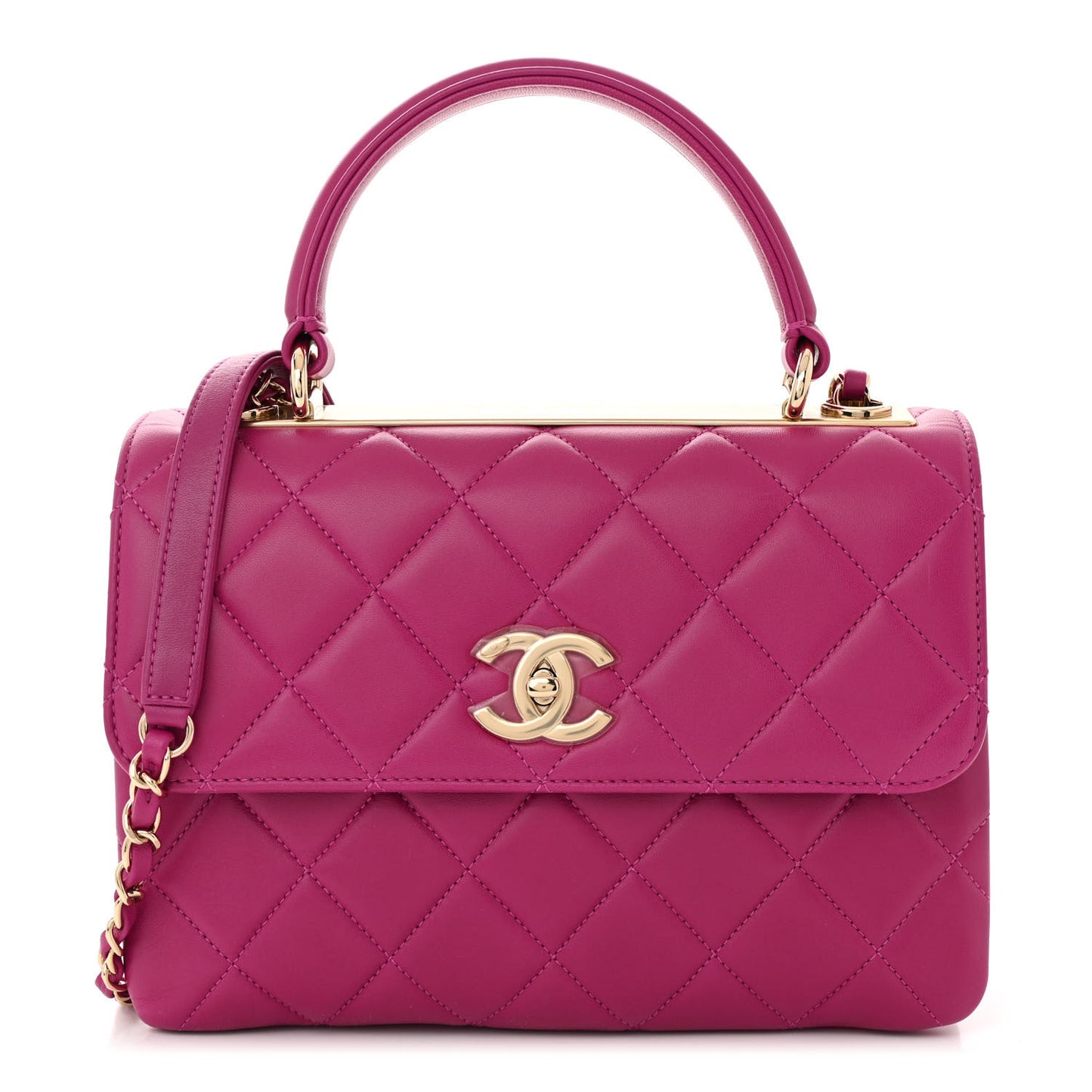 Lambskin Quilted Small Trendy CC Dual Handle Flap Bag Dark Pink