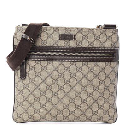 Gucci GG Supreme Monogram Selleria Calfskin Small Flat Side Zip Messenger Bag Beige Ebony Cocoa Dark Chocolate 1 of 10