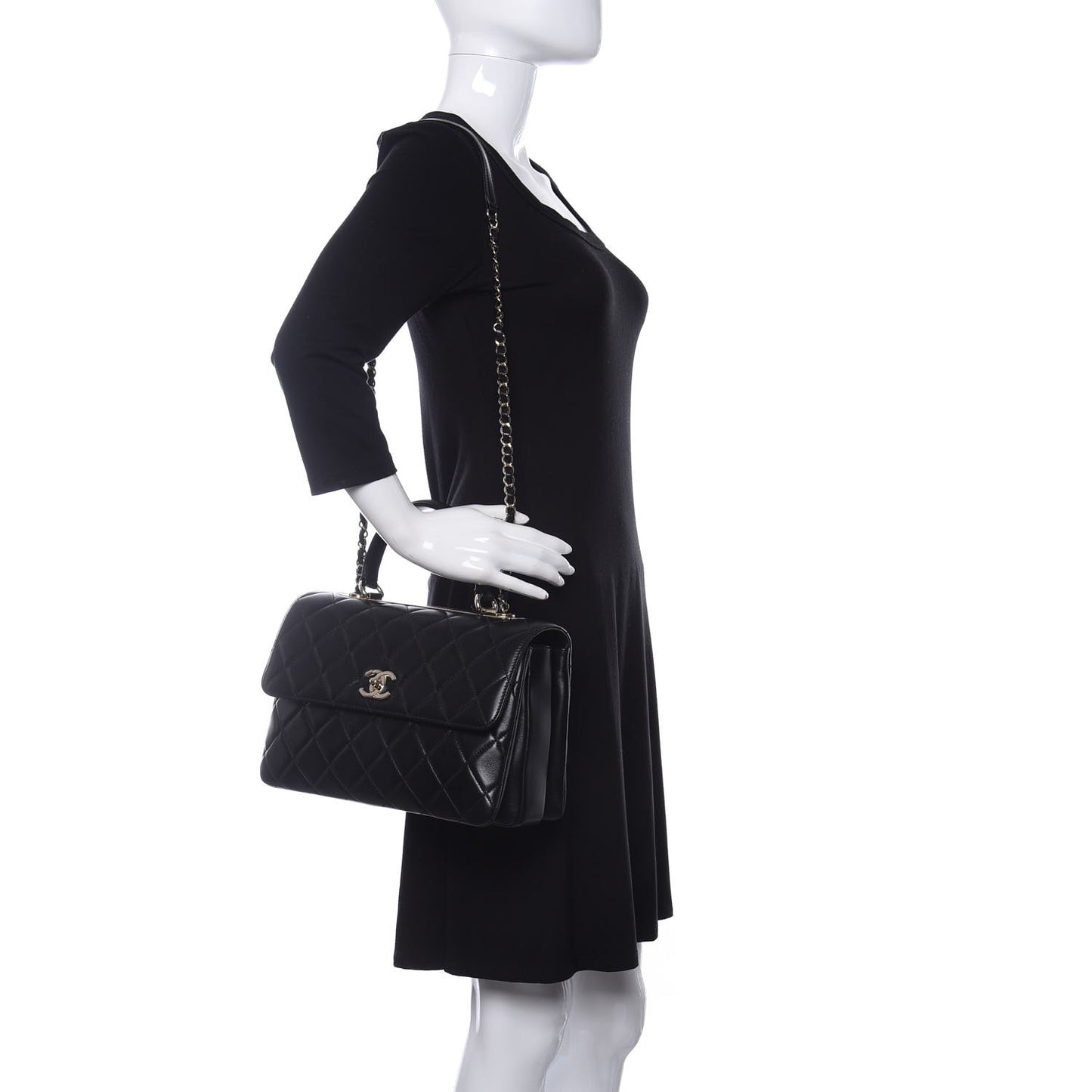 Lambskin Quilted Medium Trendy CC Flap Dual Handle Bag Black