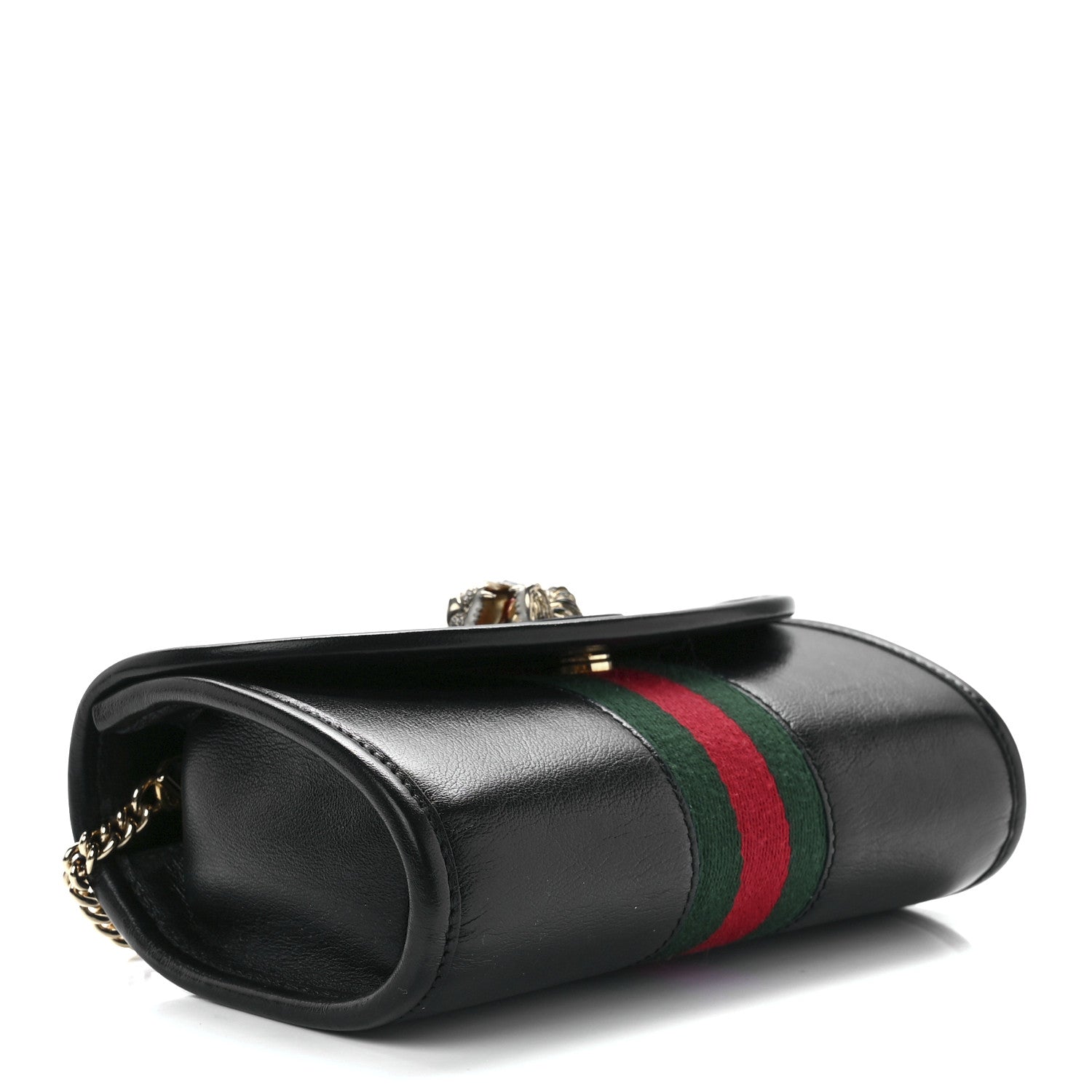 Gucci Textured Calfskin Web Mini Rajah Slim Flap Shoulder Bag Black 4 of 12