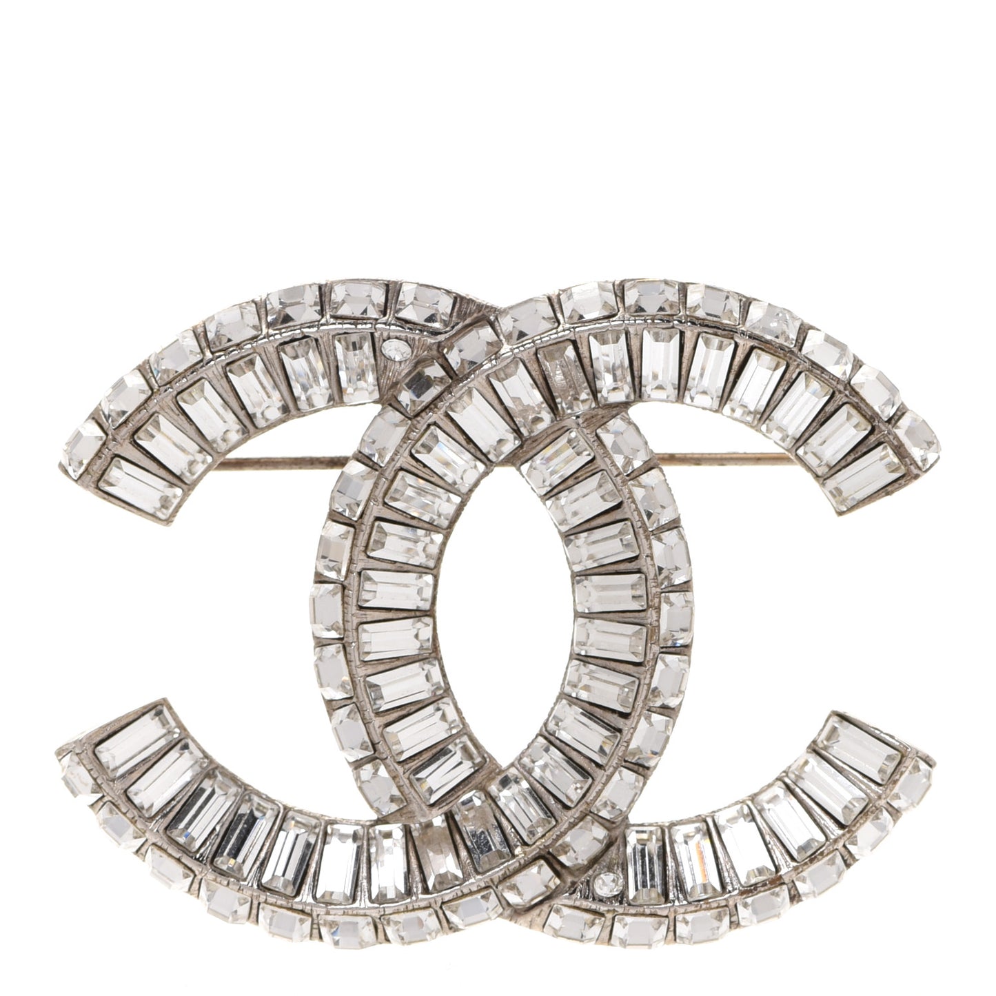 Baguette Crystal CC Brooch Silver