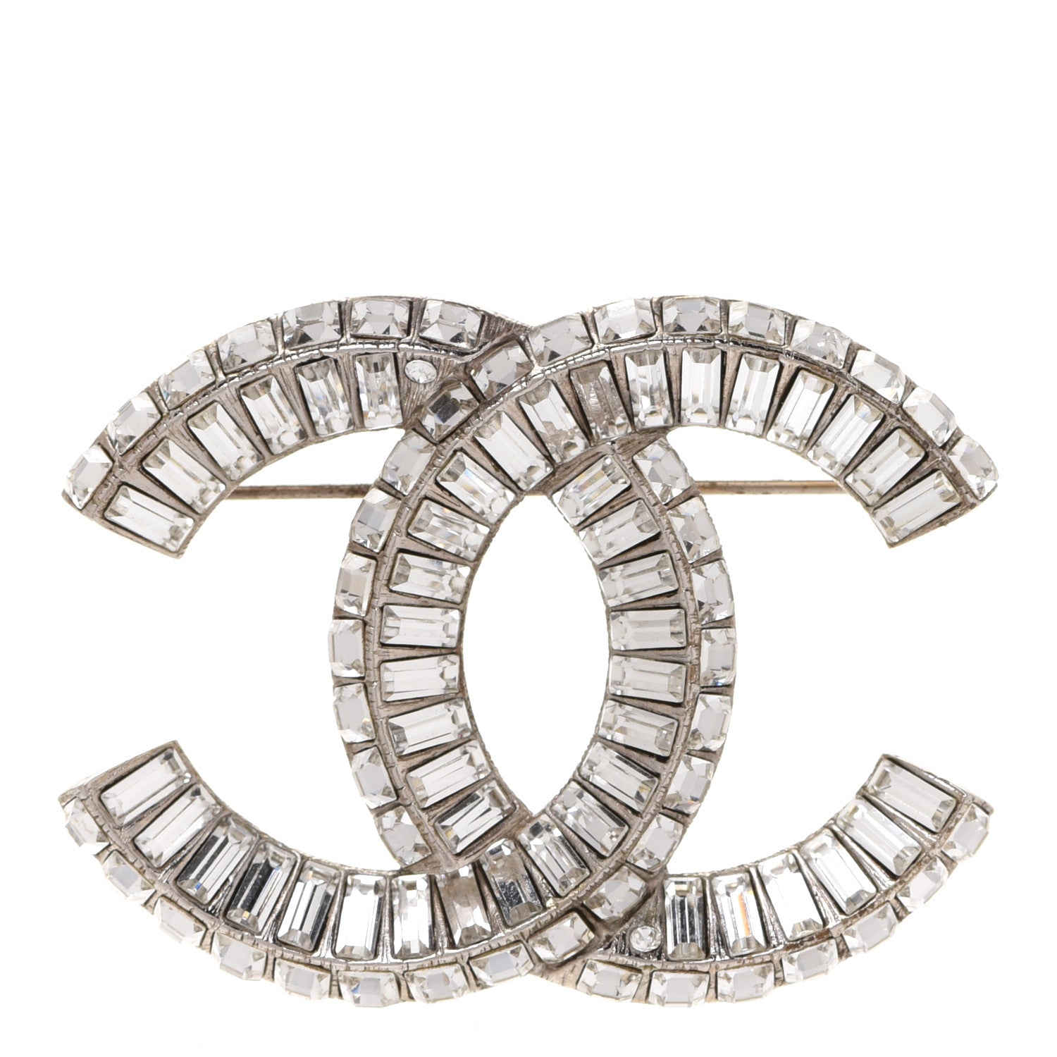 Chanel Baguette Crystal CC Brooch Silver 1 of 5