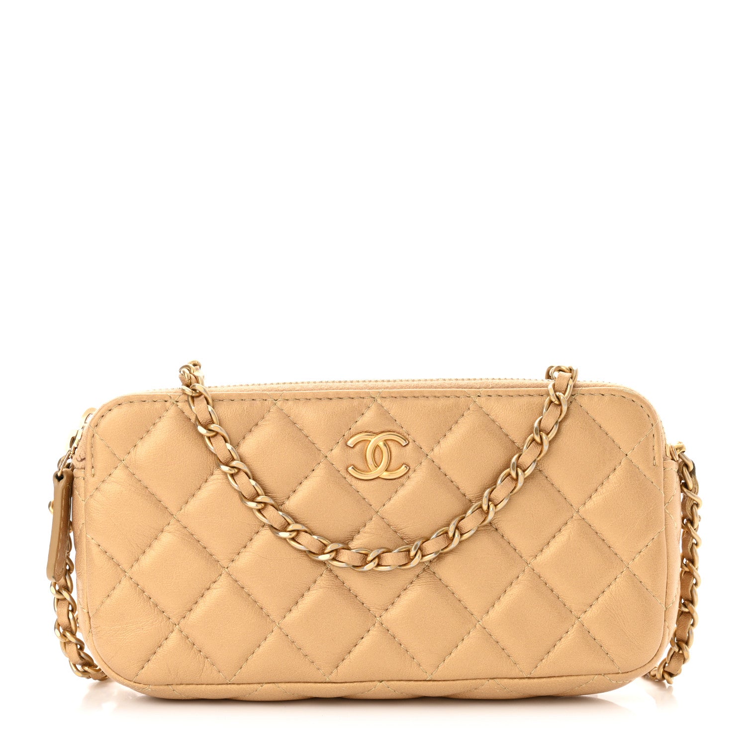 Chanel Metallic Lambskin Quilted Graffiti Small Clutch With Chain Gold 1 of 12