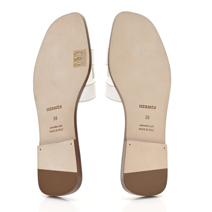 Hermes Box Calfskin Oran Sandals 38 White 5 of 9