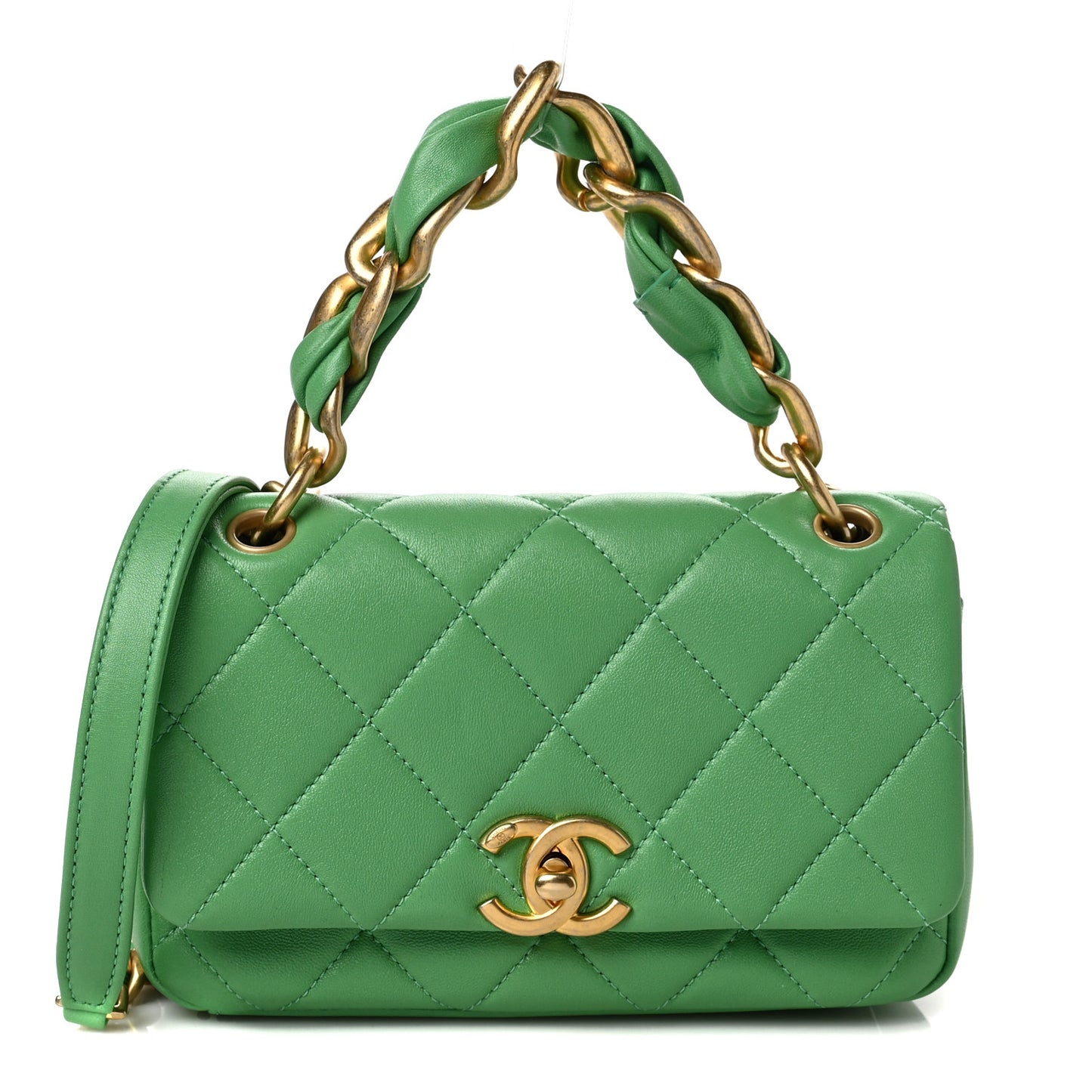 Shiny Lambskin Small Chain Is More Flap Green