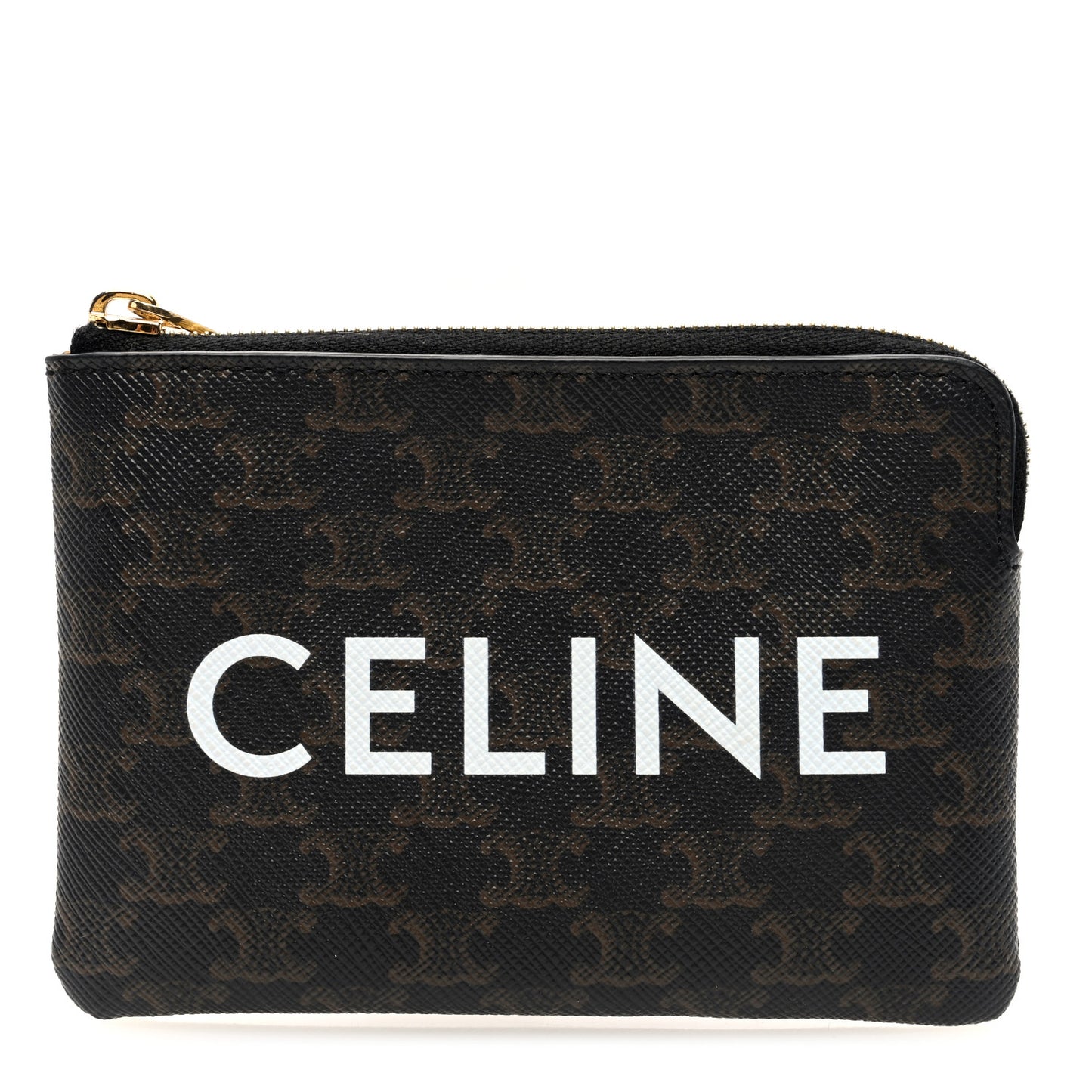 Triomphe Canvas Logo Print Coin and Card Pouch With Hook Black
