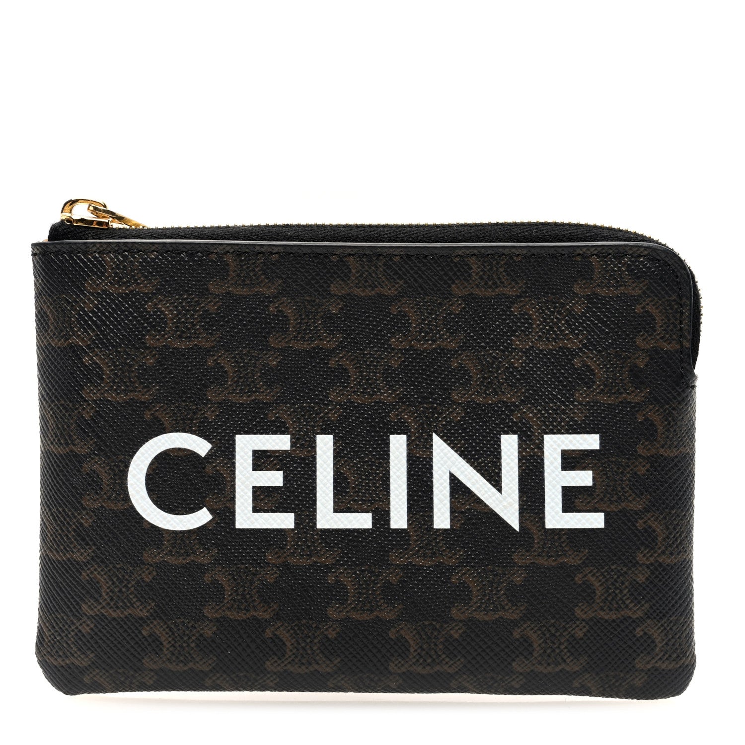 Celine Triomphe Canvas Logo Print Coin and Card Pouch With Hook Black 1 of 7