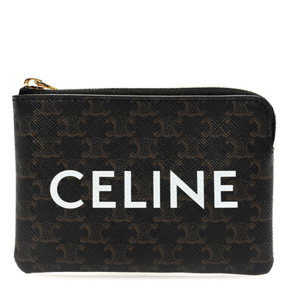 Celine Triomphe Canvas Logo Print Coin and Card Pouch With Hook Black 1 of 7