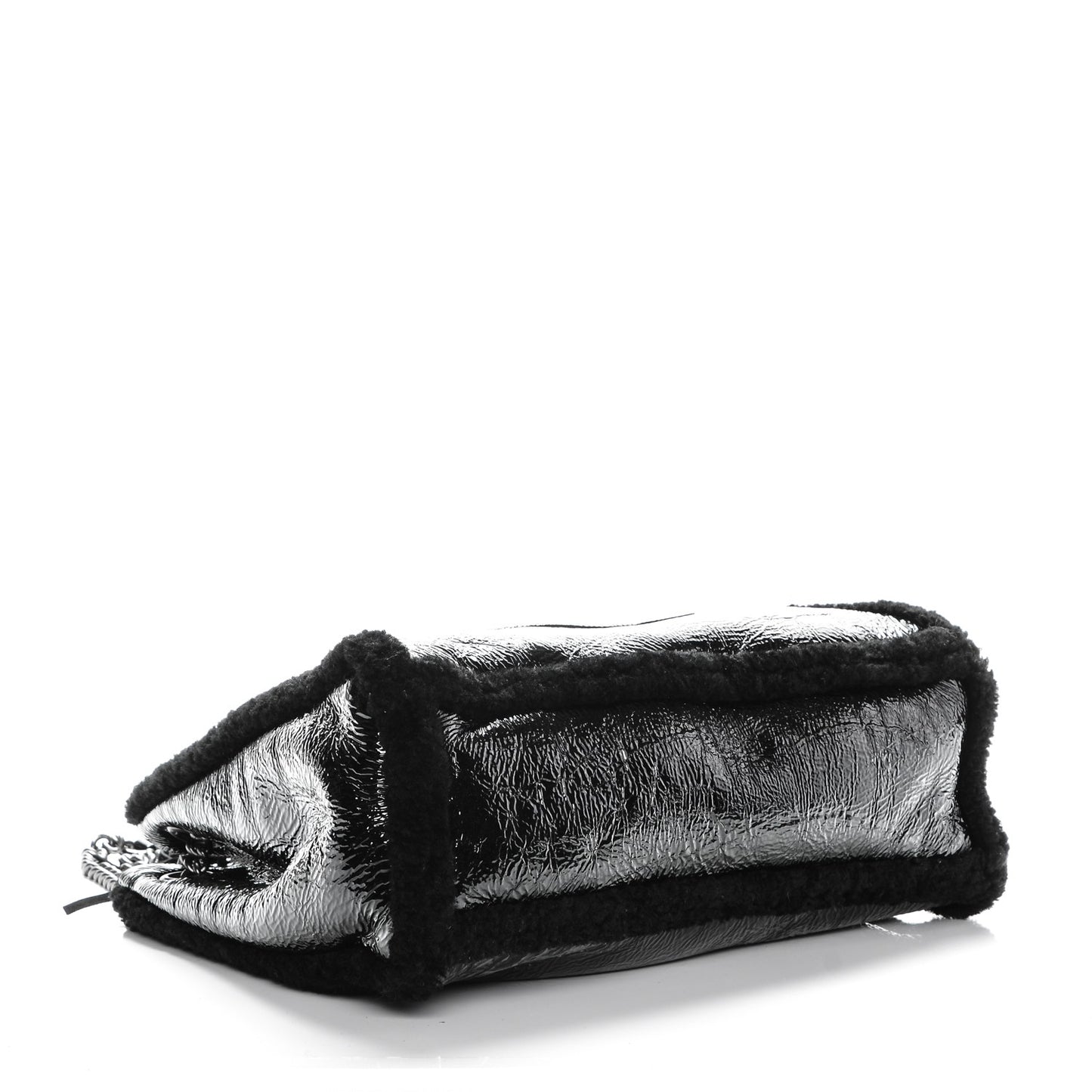 Patent Shearling Medium Soho Chain Shoulder Bag Black