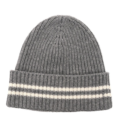Chanel Cashmere Logo Beanie Hat Gray White 3 of 6
