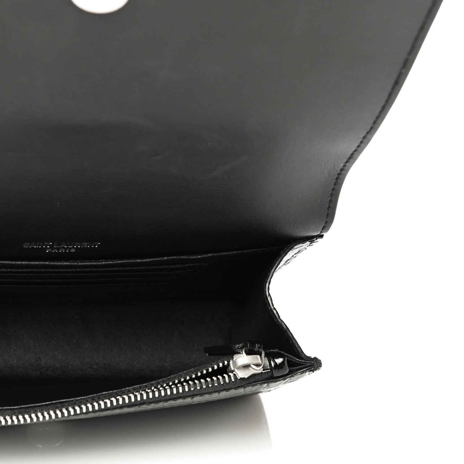 Saint Laurent Calfskin Crocodile Embossed Monogram Kate Belt Bag Black 5 of 20