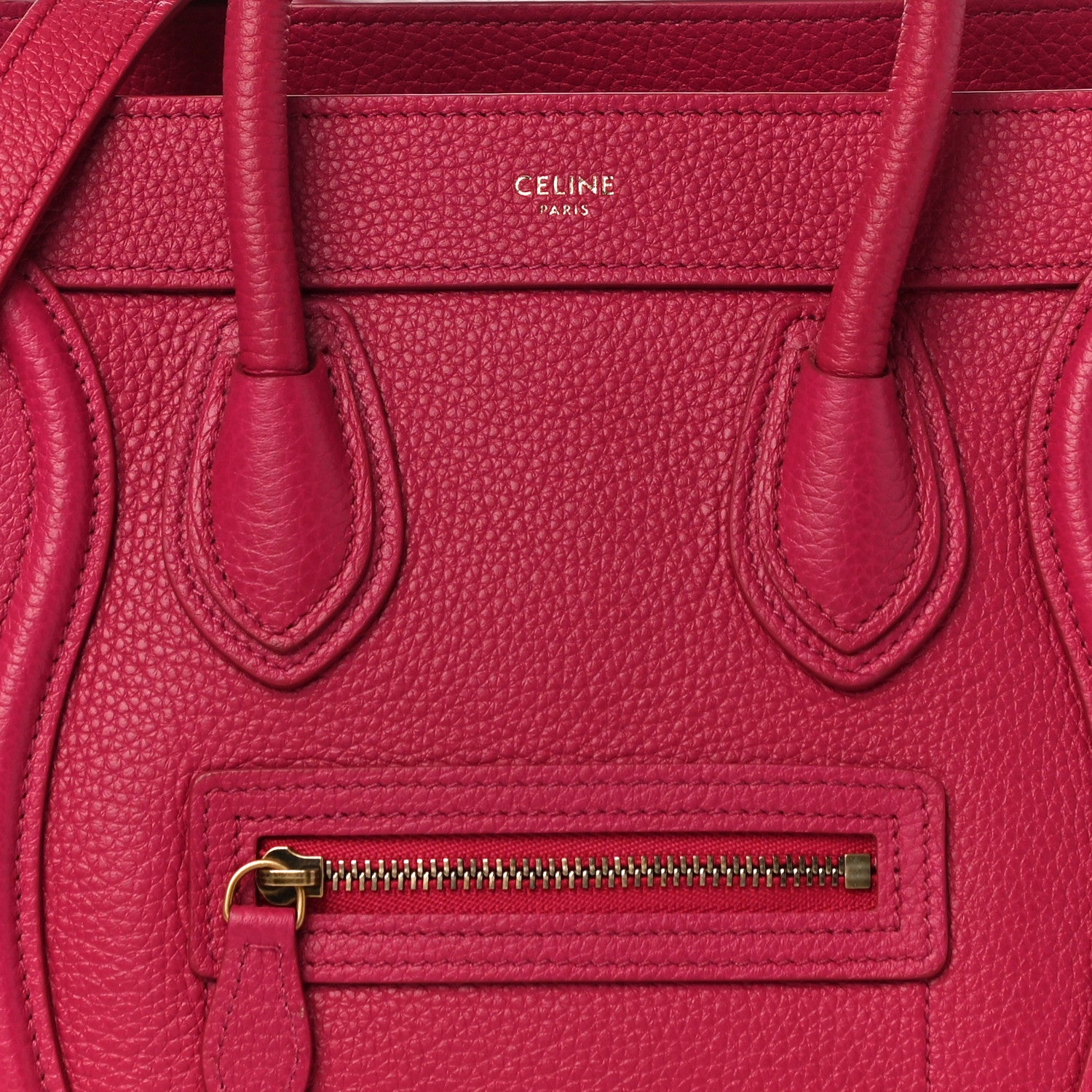 Celine Drummed Calfskin Nano Luggage Fuchsia 10 of 10