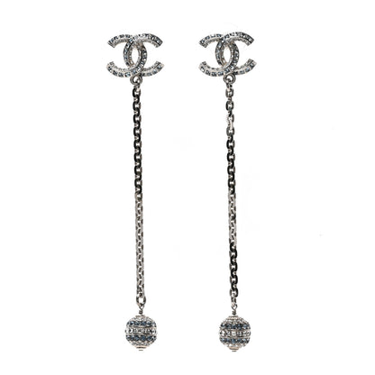 Chanel Crystal Drop Long CC Earrings Silver 1 of 4