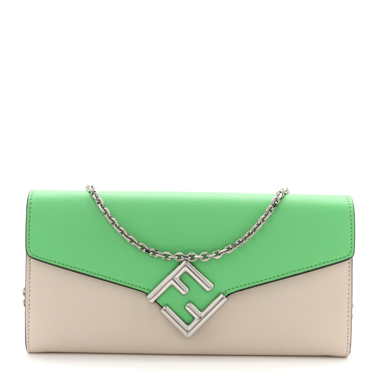 Fendi Vitello King Cruise FF Diamonds Continental Envelope Wallet On Chain Latte Edamame 1 of 11
