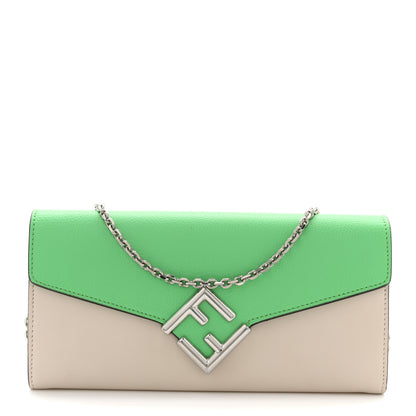 Fendi Vitello King Cruise FF Diamonds Continental Envelope Wallet On Chain Latte Edamame 1 of 11