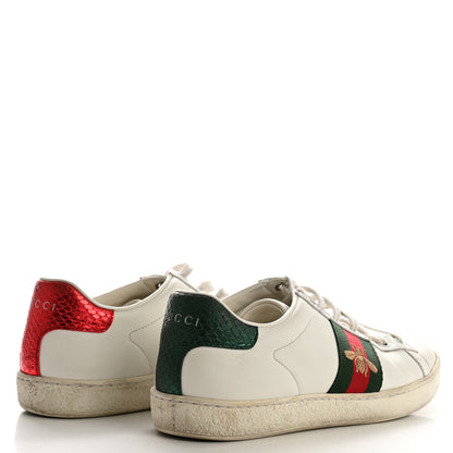 Gucci Calfskin Ayers Bee Embroidered Womens Ace Sneakers 36.5 White Green 5 of 11