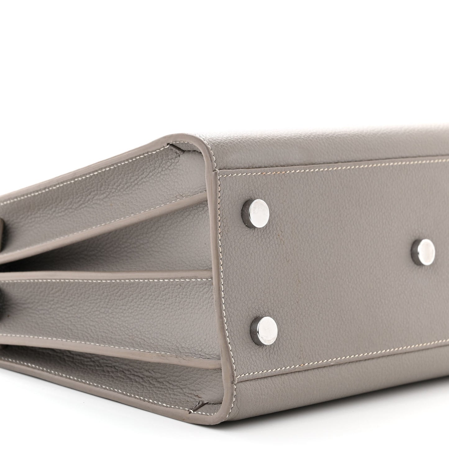 Grained Calfskin Topstitch Baby Sac De Jour Fog