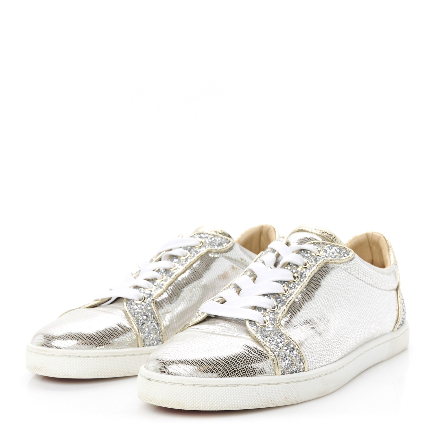 Christian Louboutin Glitter Aliglitter Specchio Women Seava Flat Sneakers 39 Silver 4 of 11