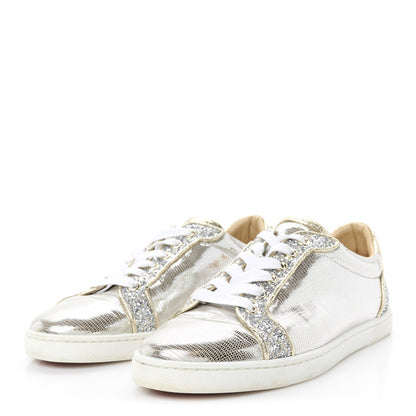 Christian Louboutin Glitter Aliglitter Specchio Women Seava Flat Sneakers 39 Silver 4 of 11