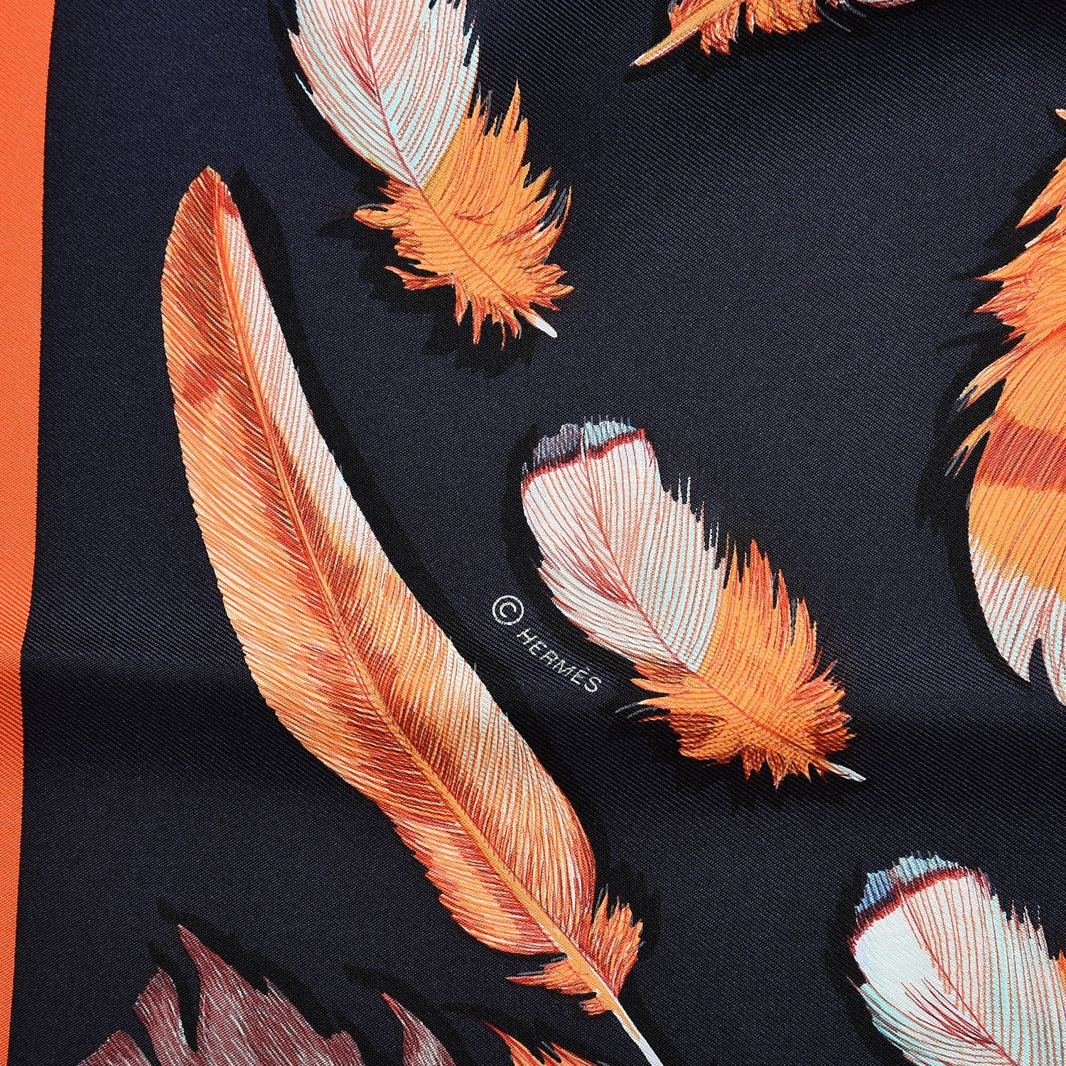 Hermes Silk Plumes II Scarf 90 Capucine Marine Jaune D'Or 5 of 7