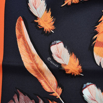 Hermes Silk Plumes II Scarf 90 Capucine Marine Jaune D'Or 5 of 7