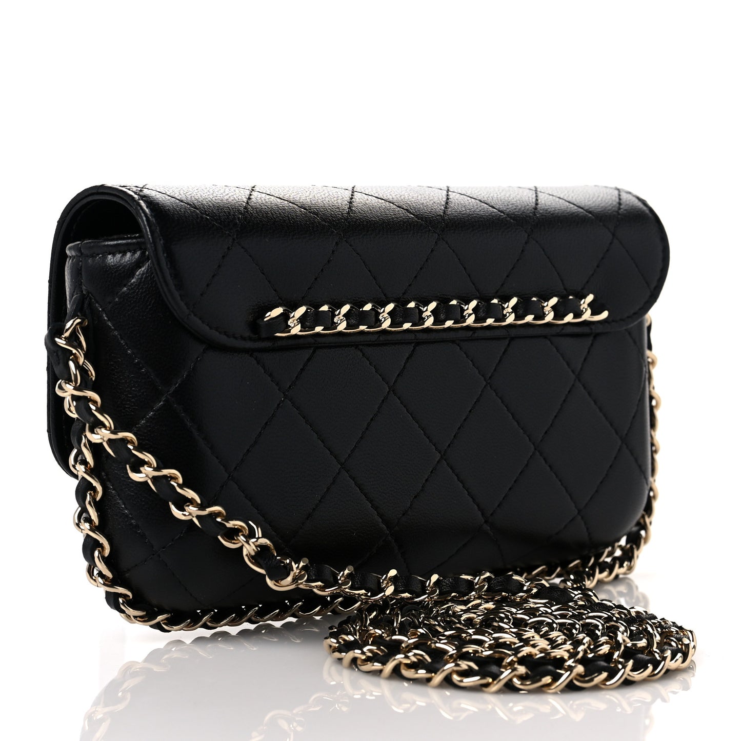 Lambskin Quilted Chain Around Clutch On Chain Black