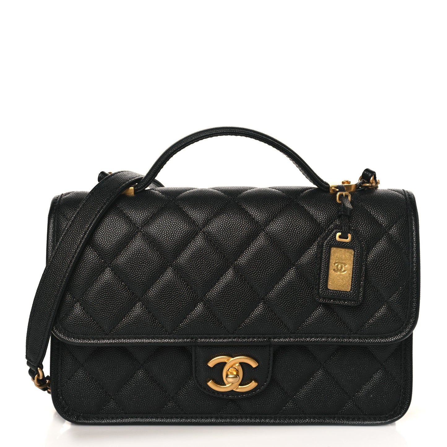 Caviar Quilted School Memory Small Top Handle Flap Black