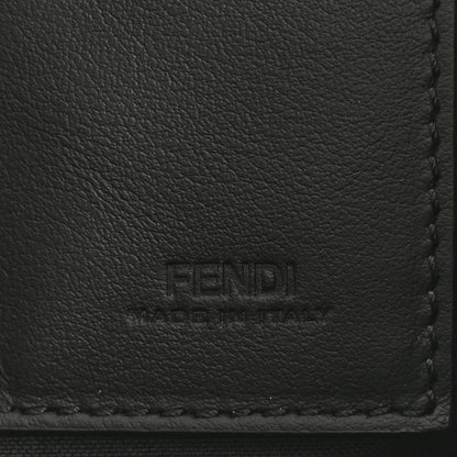 Fendi Glazed Fabric Vitello Century FF 1974 Stamp Patch Large Flat Pouch Mogano Panna Black 6 of 12