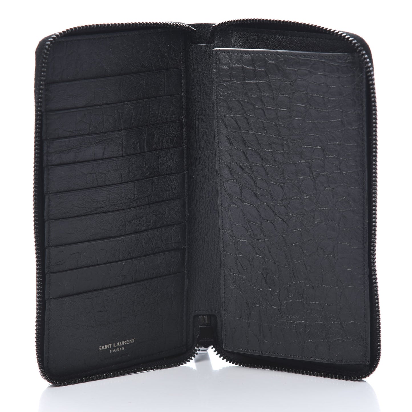Crocodile Embossed Sheepskin Mens Zip Around Continental Wallet Black