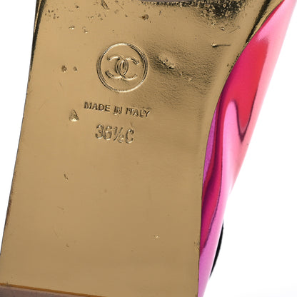 Chanel Laminated Calfskin Grosgrain Cap Toe CC Flats 36.5 Pink Orange Yellow Black 7 of 12