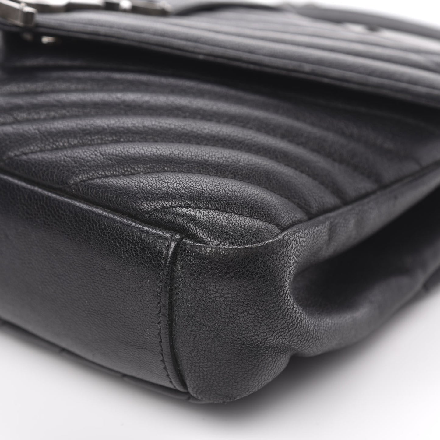 Sheepskin Matelasse Chevron Monogram Medium College Bag Black