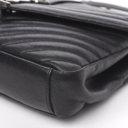 Saint Laurent Sheepskin Matelasse Chevron Monogram Medium College Bag Black 9 of 15