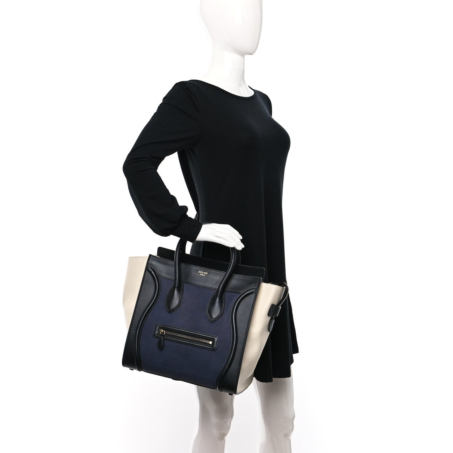 Velluto Calfskin Mini Tri-Color Luggage Navy