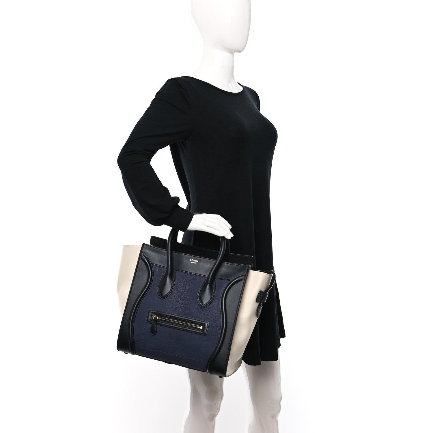 Celine Velluto Calfskin Mini Tri-Color Luggage Navy 3 of 8