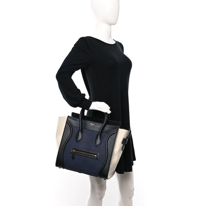 Celine Velluto Calfskin Mini Tri-Color Luggage Navy 3 of 8