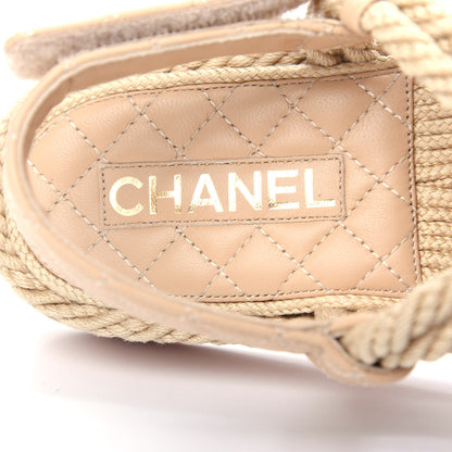 Chanel Cord Lambskin Quilted Logo Sandals 41 Beige 8 of 12