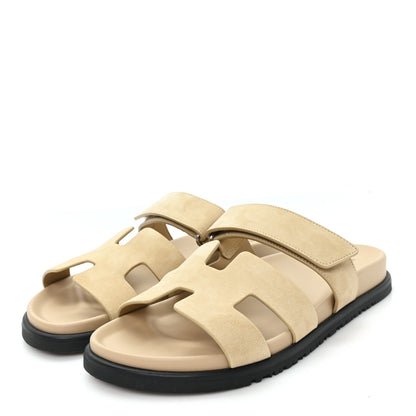 Hermes Suede Goatskin Womens Chypre Sandals 38 Beige Sable 4 of 10