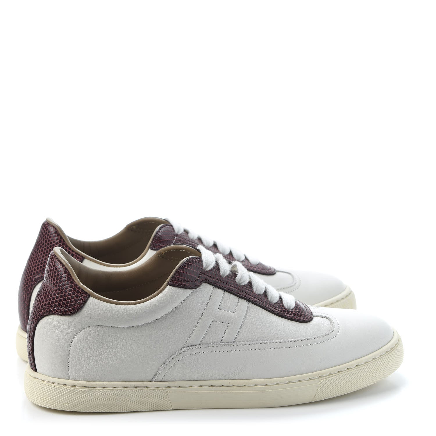 Hermes Calfskin Lizard Womens Quicker Sneakers 36 White Bordeaux 4 of 9