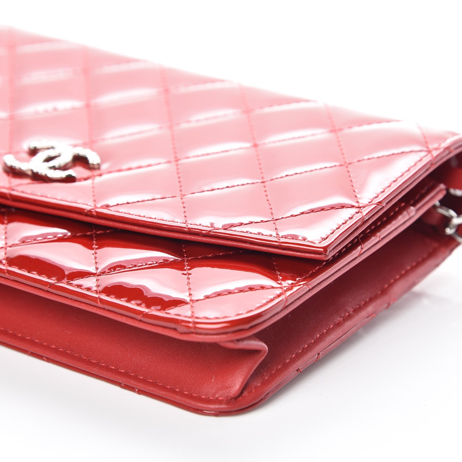 Chanel Patent Quilted Brilliant Wallet On Chain WOC Red 10 of 11