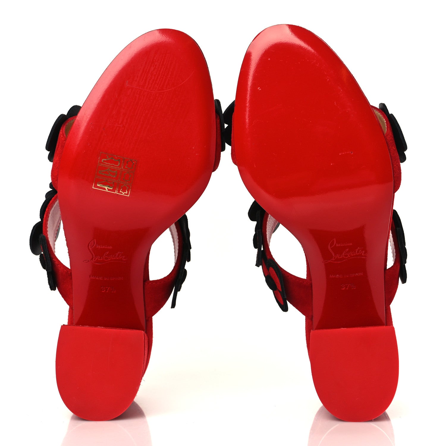 Christian Louboutin Veau Velours Tres Pansy 85 Slide Sandals 37.5 Red Black 6 of 8