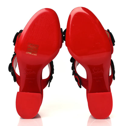 Christian Louboutin Veau Velours Tres Pansy 85 Slide Sandals 37.5 Red Black 6 of 8
