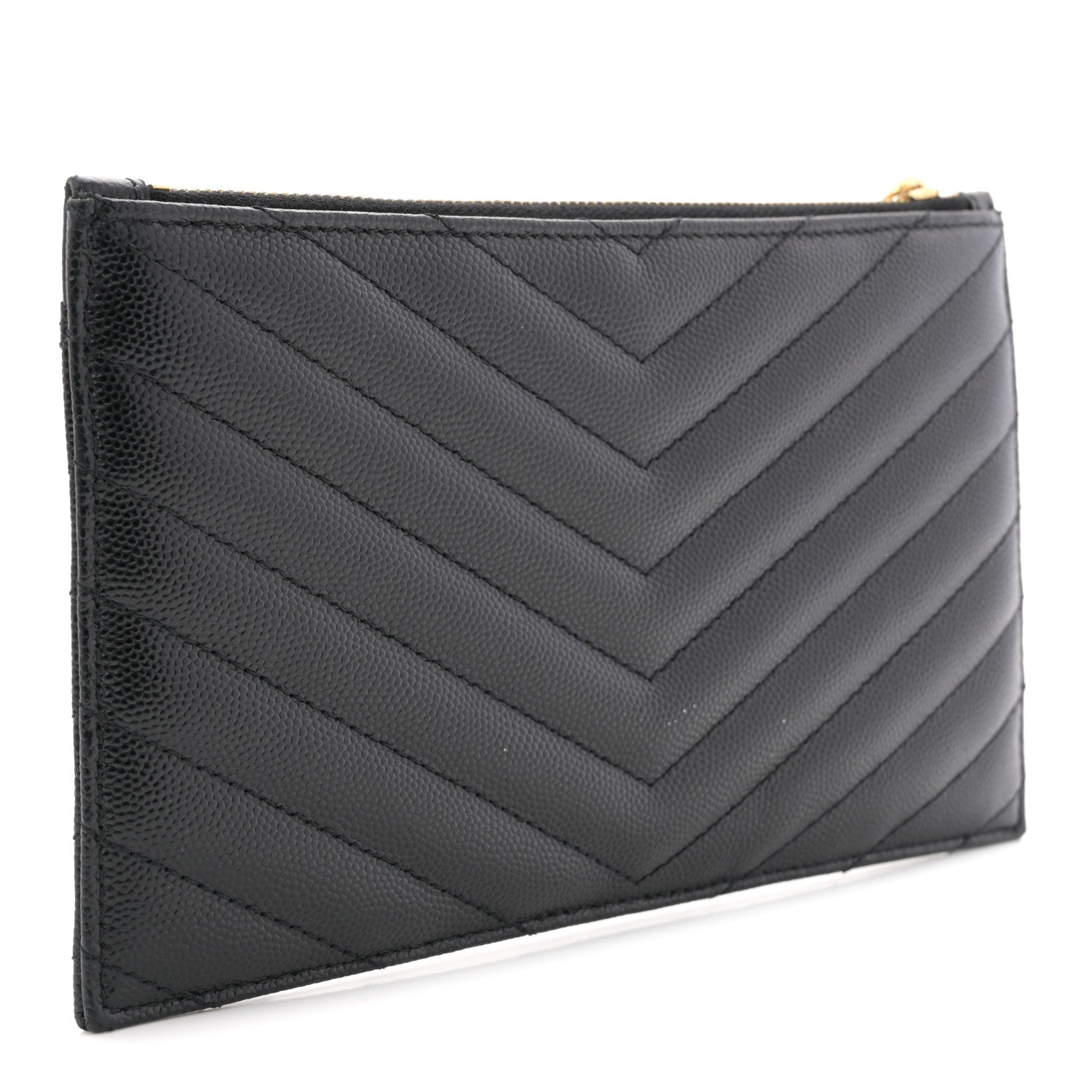Saint Laurent Grain De Poudre Chevron Monogram Bill Pouch Black 3 of 10