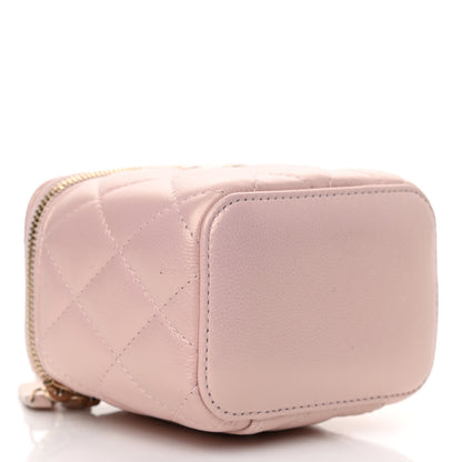 Chanel Iridescent Caviar Quilted Mini Pearl On Top Vanity Case With Chain Light Pink 4 of 11