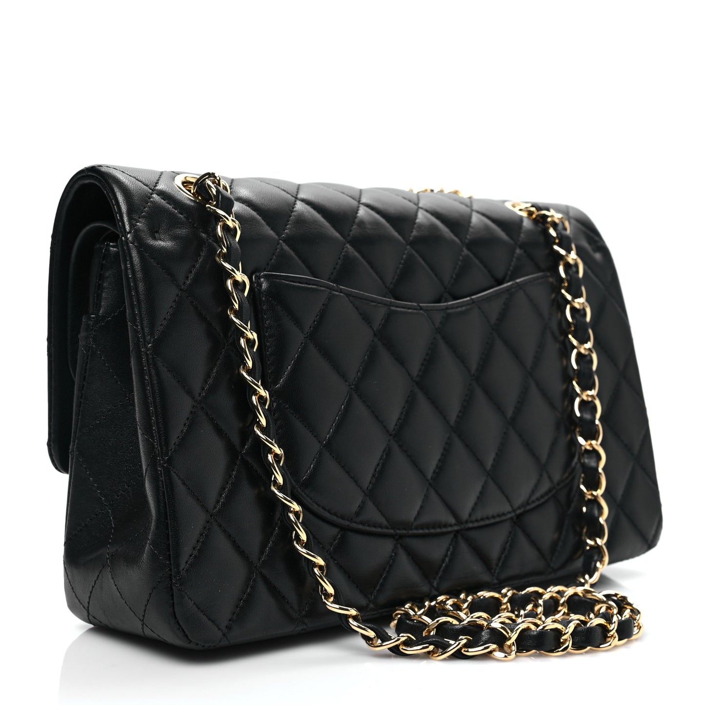 Lambskin Quilted Medium Double Flap Black